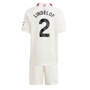 Lacne Dětský Futbalové dres Manchester United Victor Lindelof #2 2023-24 Krátky Rukáv - Tretina (+ trenírky)